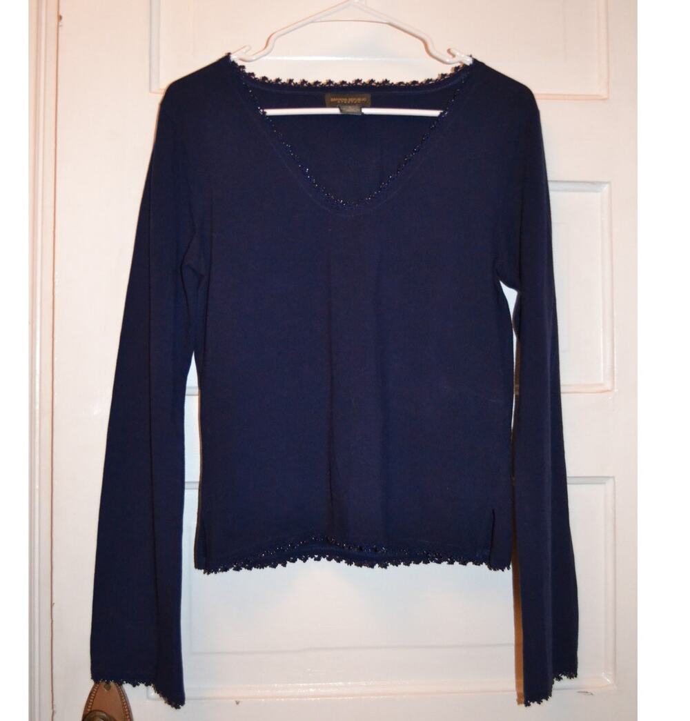 Whimsygoth Witchy Y2K Navy Bell Sleeve Top with Beaded Accents Size Large